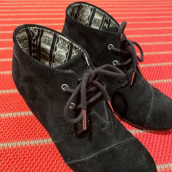 Toms Lace Up Rounded Toe Platform Wedge Booties Black Size 6.5W - Picture 6 of 9